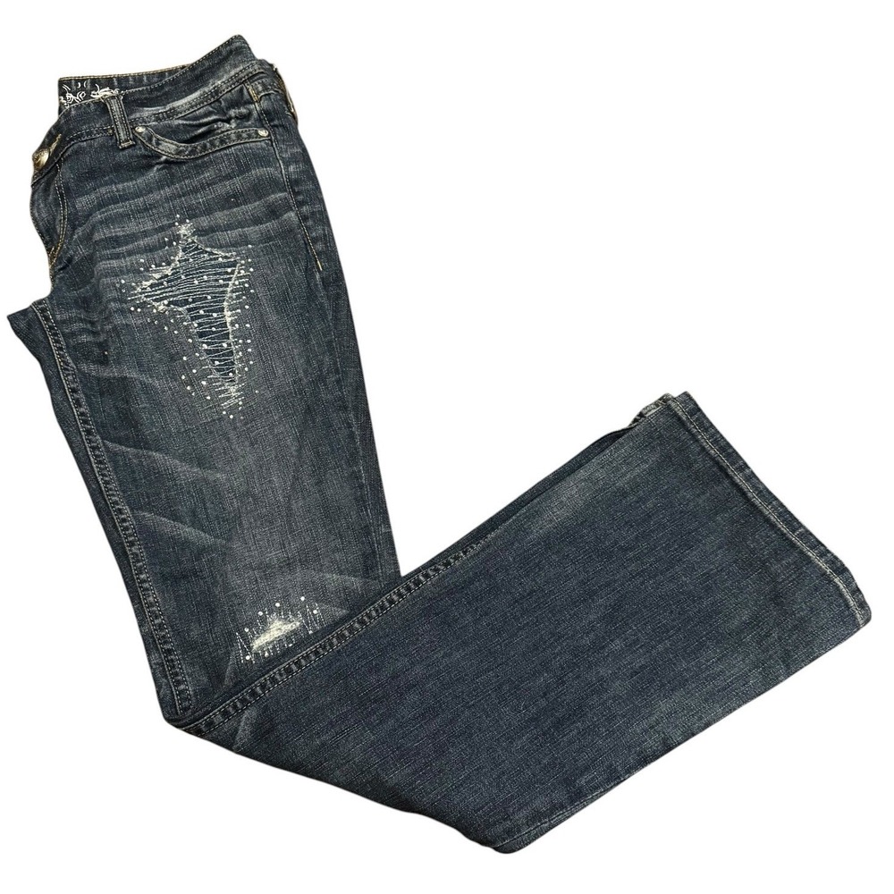 Express Design Studio Jeans Womens‎ 32x32 Blue Distressed Studded Flare